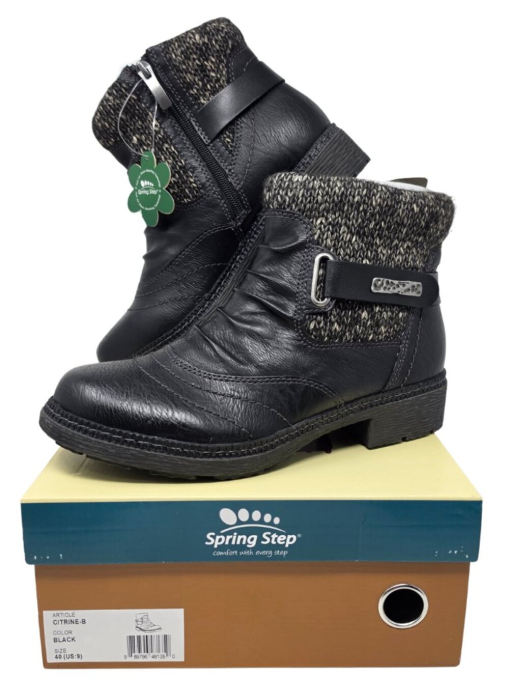 New Spring Step Citrine Womens 40 US 9 Black Bootie Leather Ankle Comfort Boots